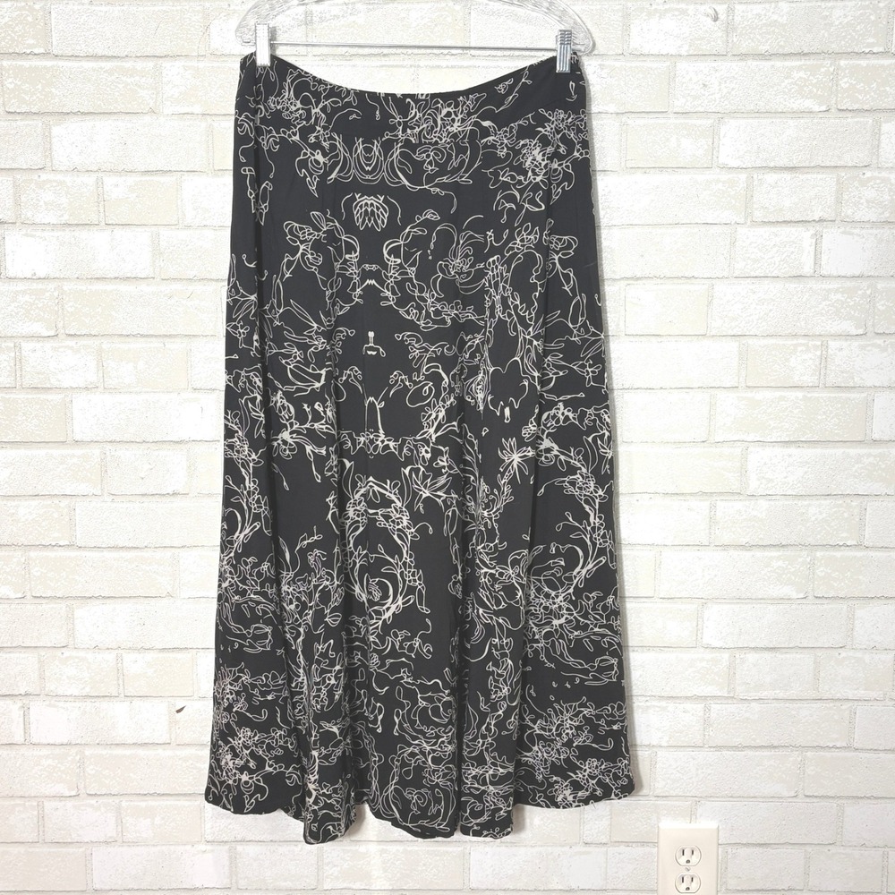 Soft Surroundings Black White Floral Maxi Skirt Size XL Boho Cottagecore Flowy